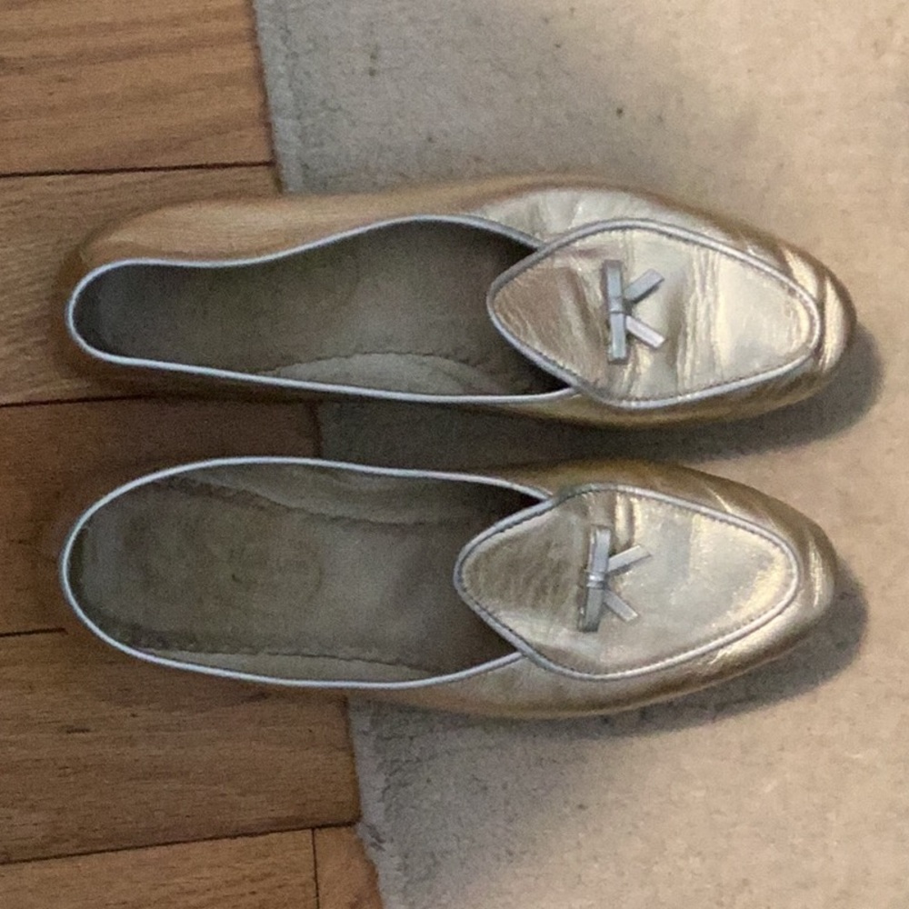 Belgian Shoes.  Gold with silver trim.
